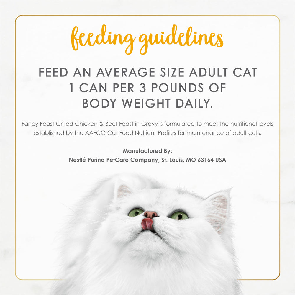 Fancy Feast nutrition balance label close-up, highlights added vitamins and minerals.