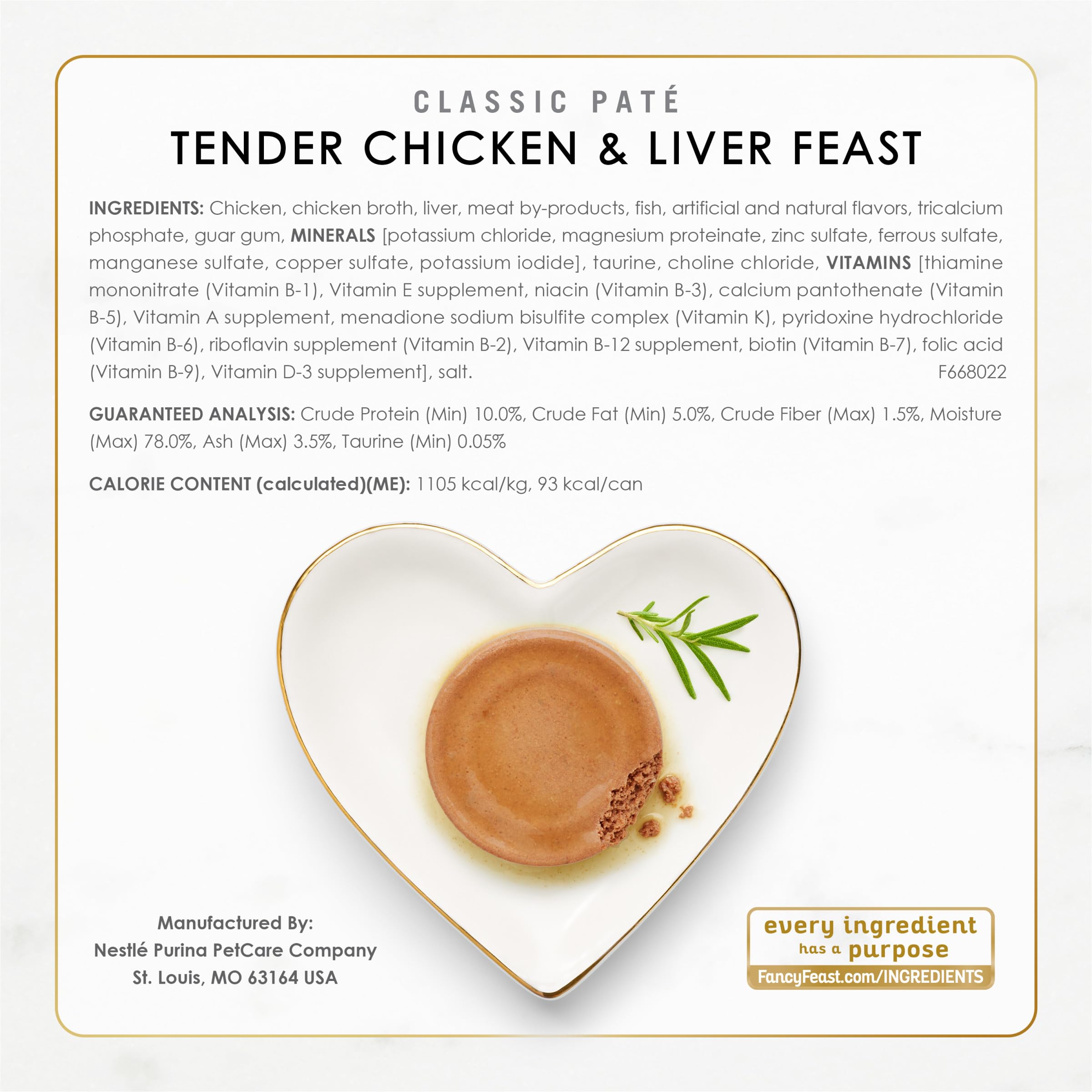 Nutrition label shows complete and balanced nutrition for adult cats