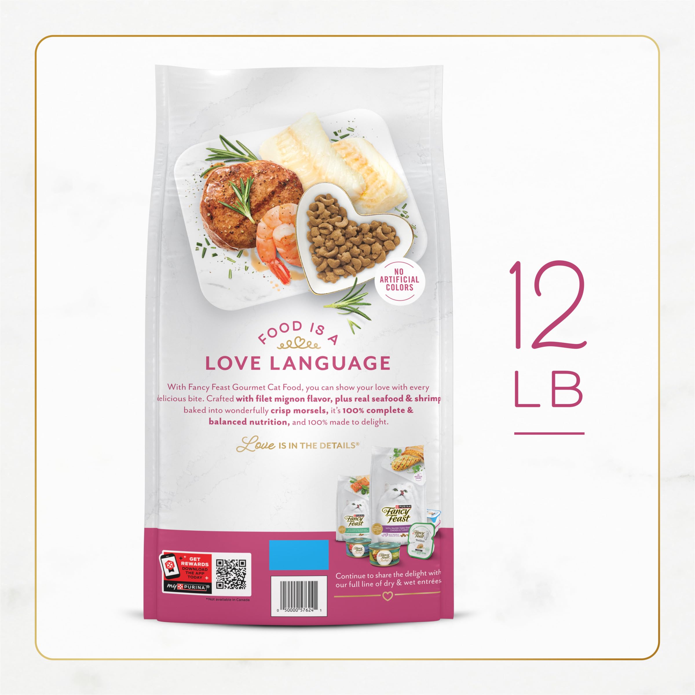 Fancy Feast nutrition label close-up emphasizes balanced nutrients