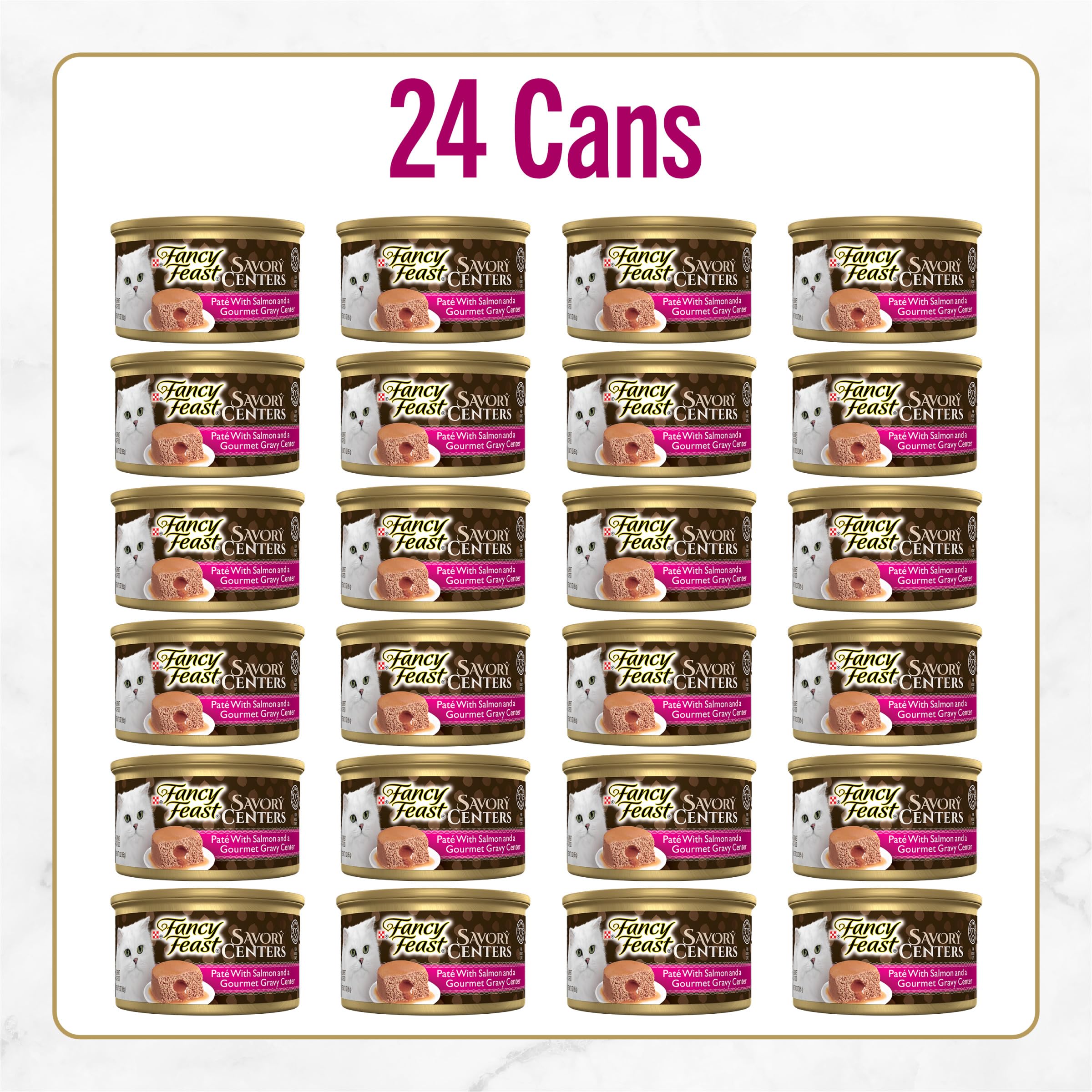 Fancy Feast 24-pack packaging showing convenient single-serve cans for easy meals.