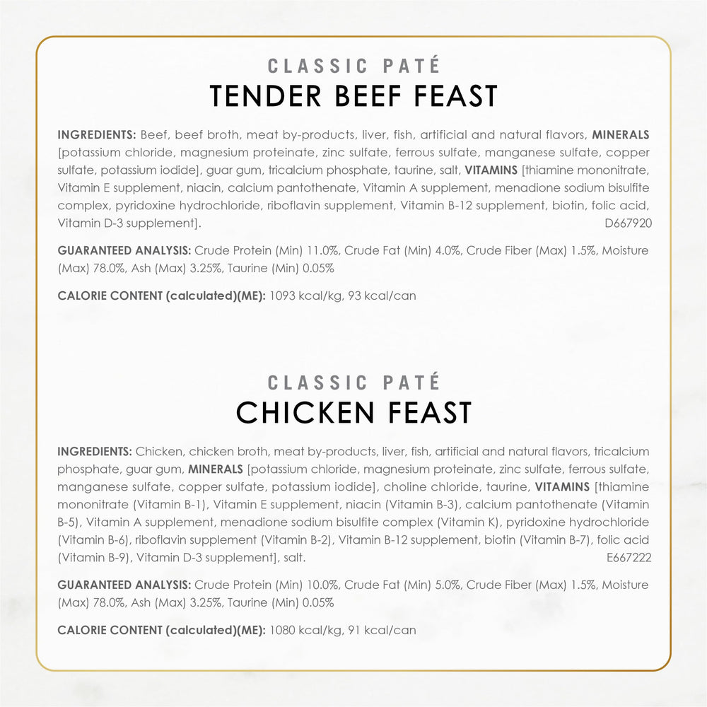 Fancy Feast Poultry and Beef Classic Pate Collection no artificial colors or preservatives promise natural flavor.