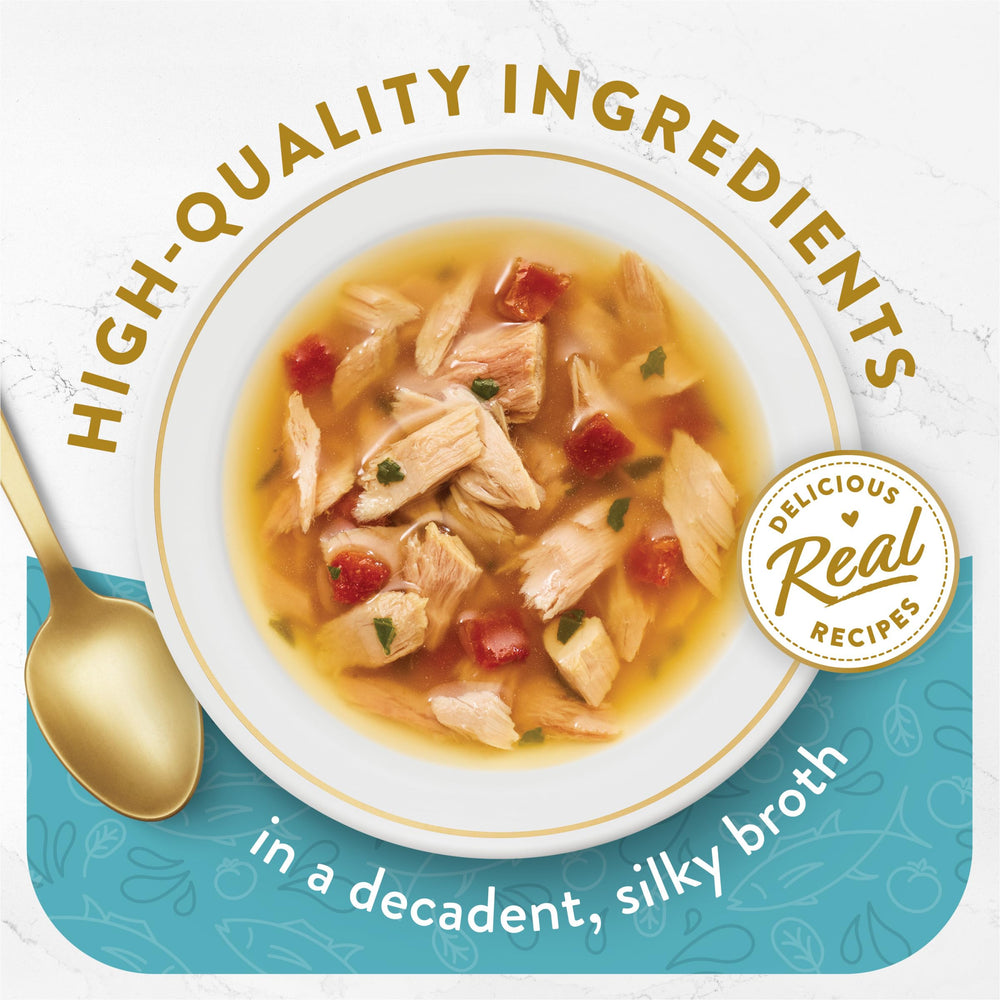 Fancy Feast pour-over topper over dry or wet food enhances moisture.