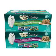 Fancy Feast Premavera & Florentine set image highlighting gourmet wet cat food duo for enticing meals.