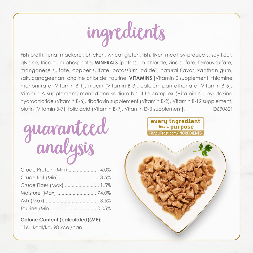 Fancy Feast seafood cat food produced in Purina-owned US facilities.