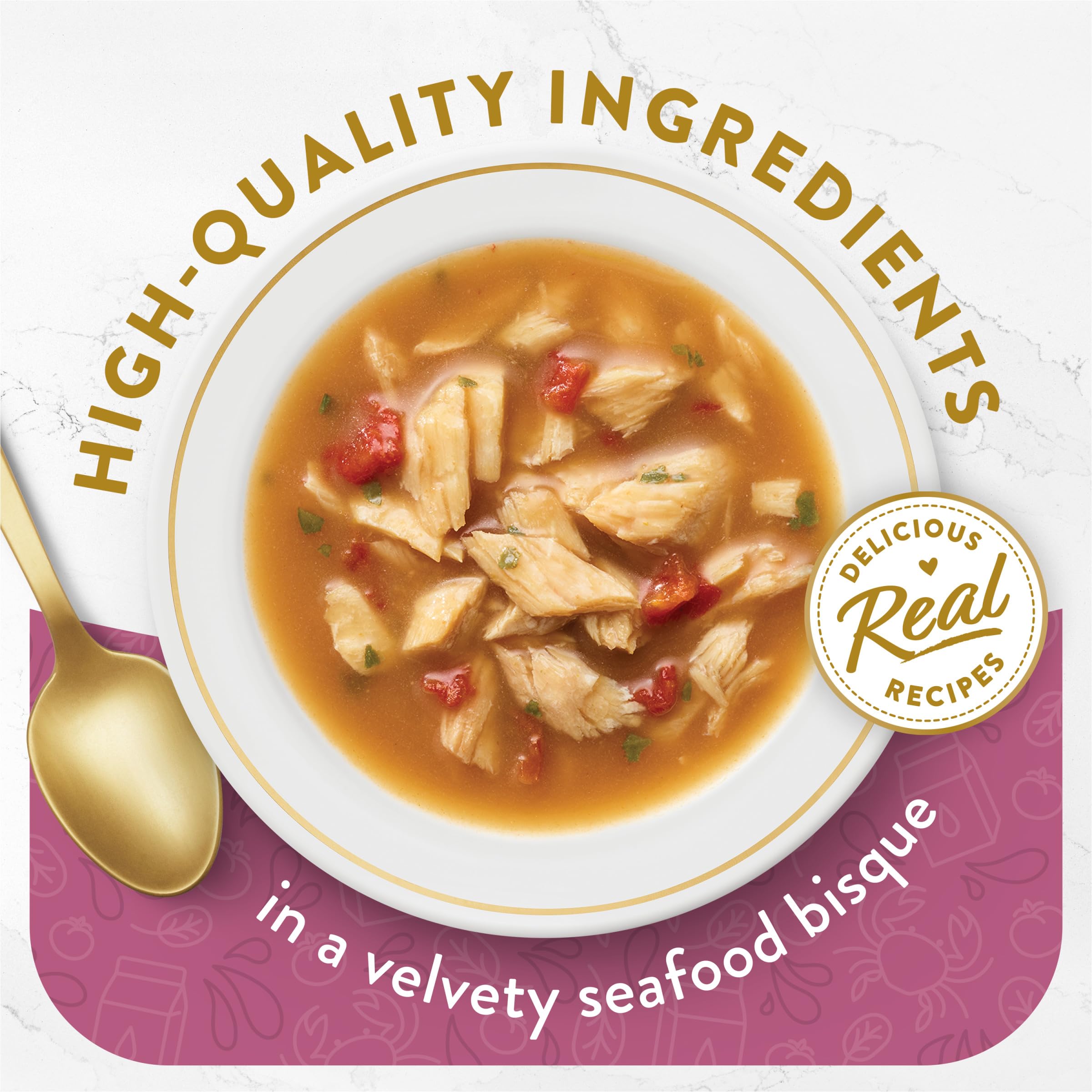Fancy Feast real crab accents highlight premium seafood in a savory topper.