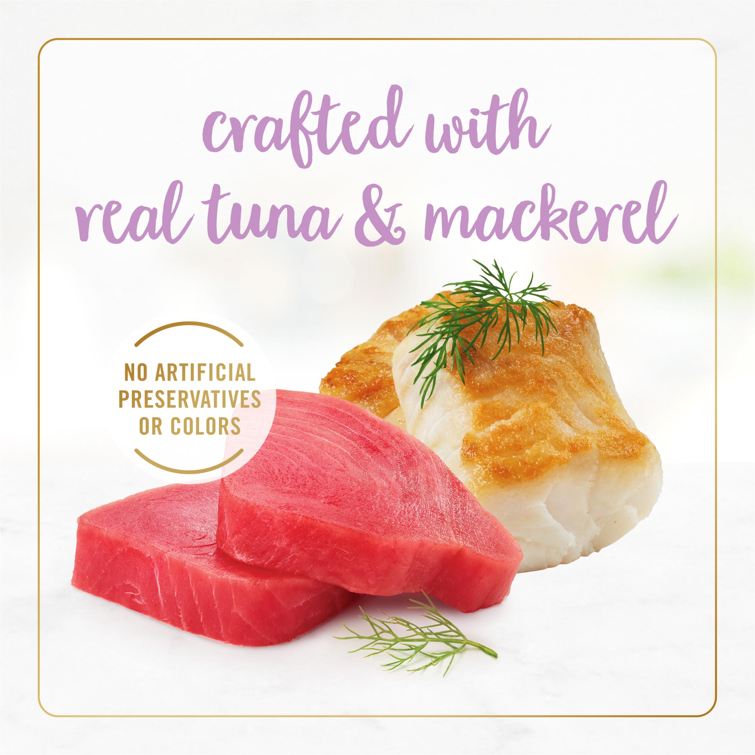Fancy Feast real fish ingredients crafted with nutritionists for a gourmet experience.