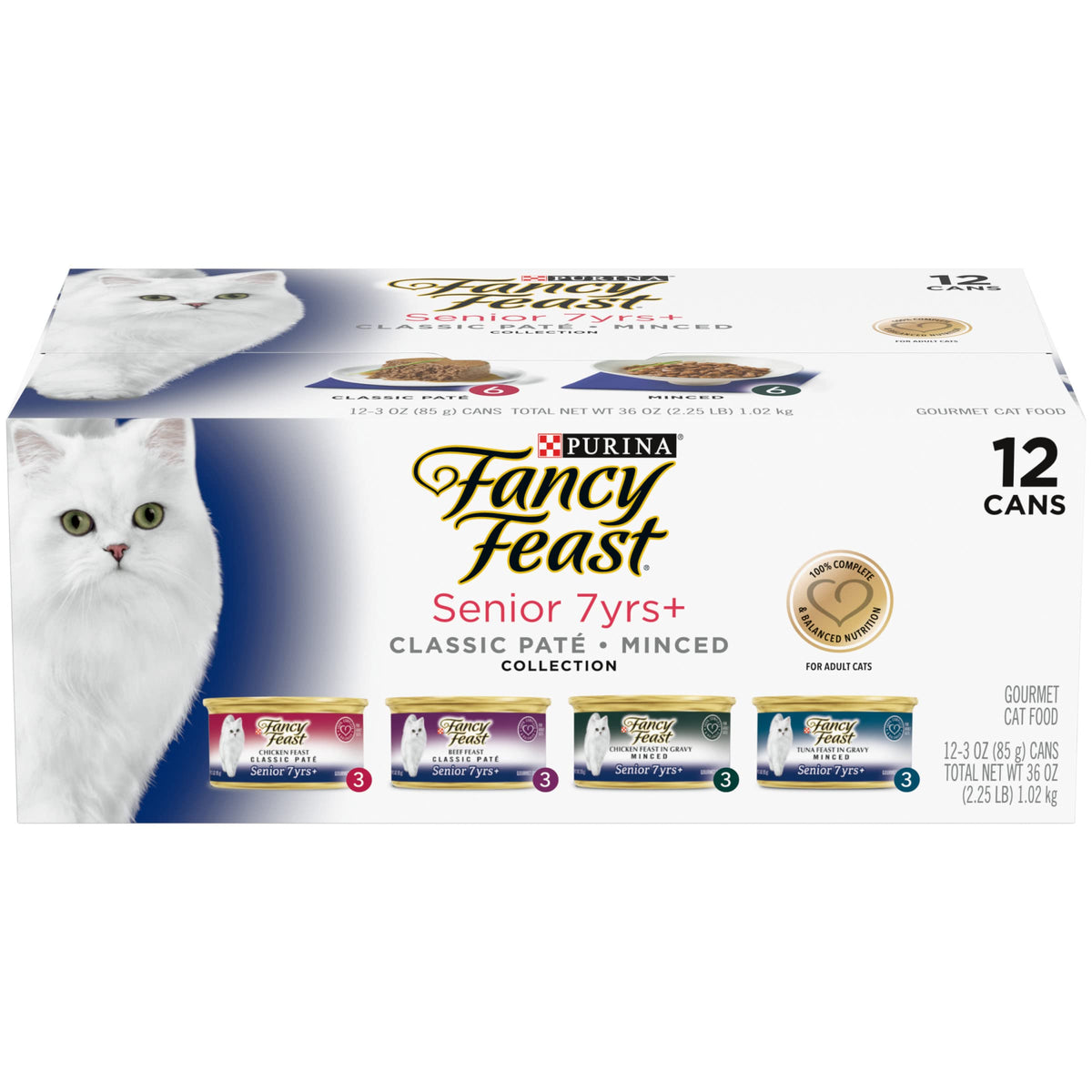Fancy Feast Senior 7+ chicken cans for aging cats, protein-rich meals