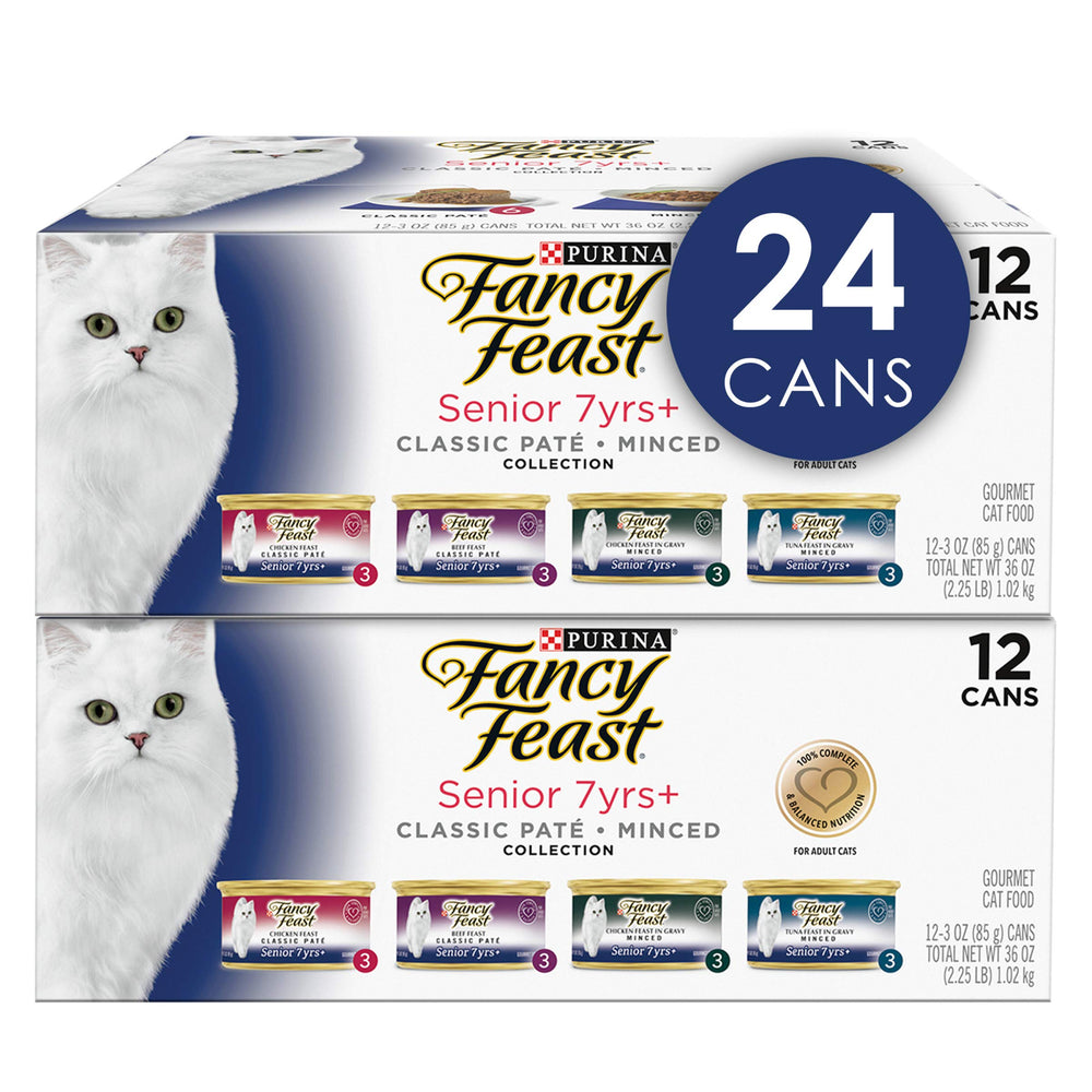 Fancy Feast Senior 7+ tuna cans with omega-rich recipe for coat health