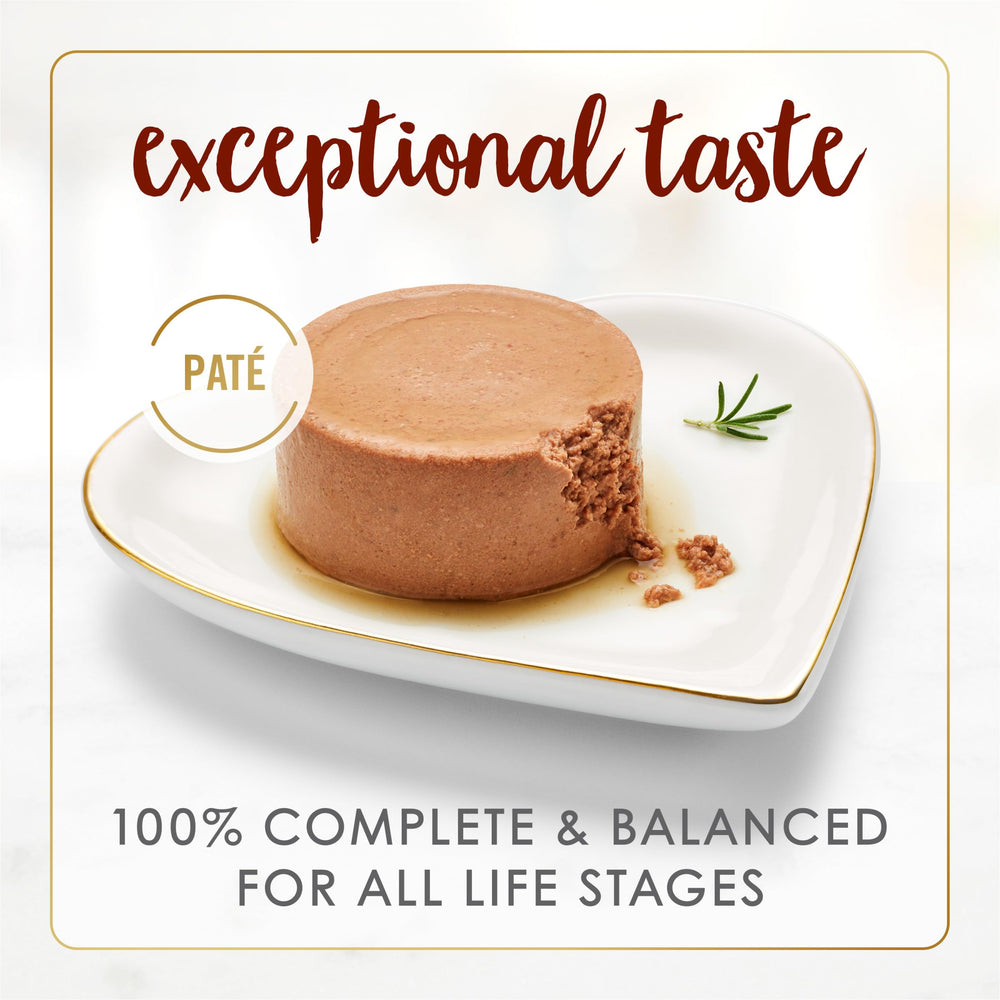 Fancy Feast Tender Beef Feast Pate plated to showcase gourmet texture and aroma.
