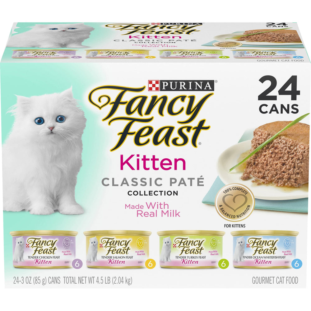 Fancy Feast Tender Feast Ocean Whitefish kitten pâté supports appetite with real seafood as the first ingredient.