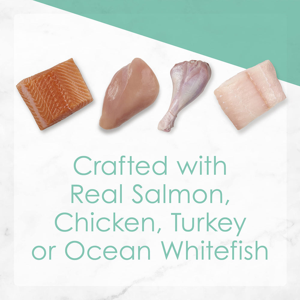 Fancy Feast Tender Feast Salmon kitten pâté highlights real fish as main ingredient.