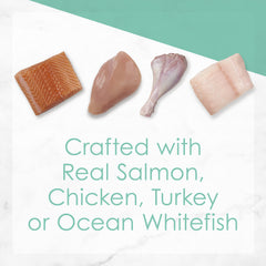 Fancy Feast Tender Feast Salmon kitten pâté highlights real fish as main ingredient.