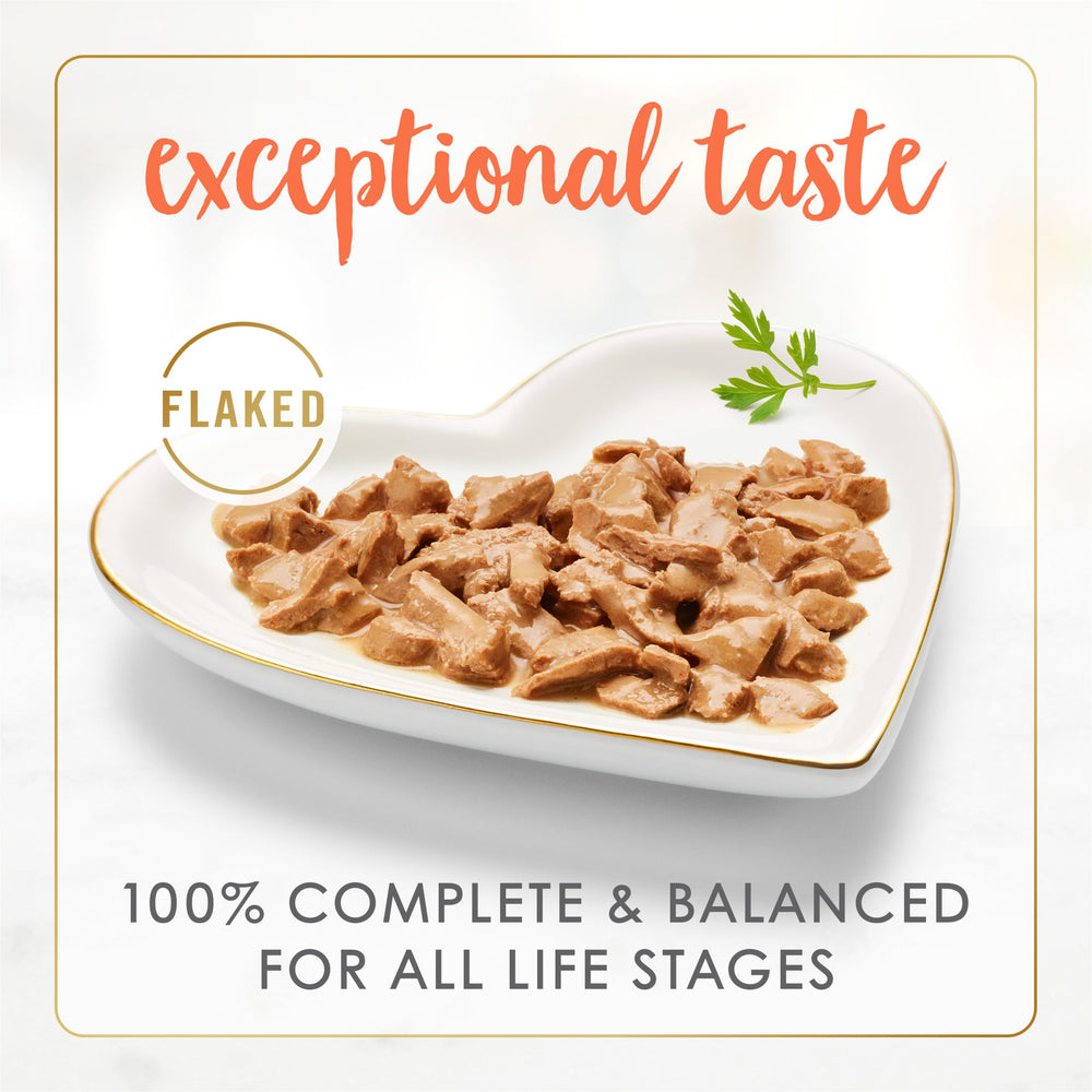 Texture shot of Fancy Feast with flaky bites for easy chewing.