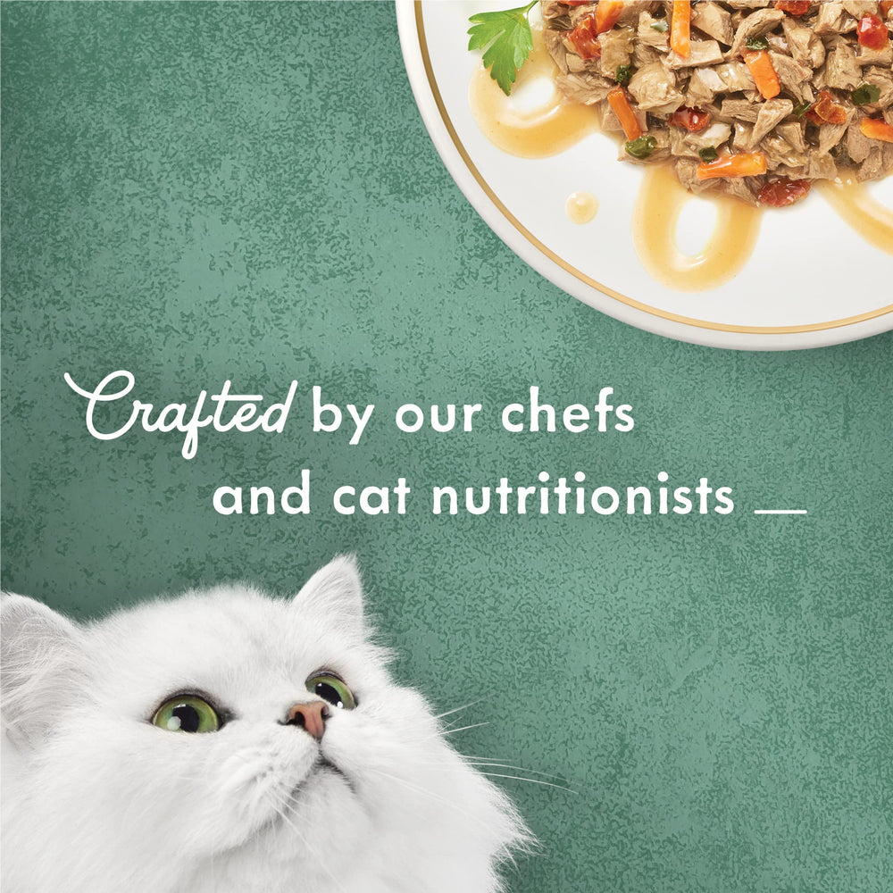 Serving suggestion: Fancy Feast Tuna Primavera plated for your adult cat.