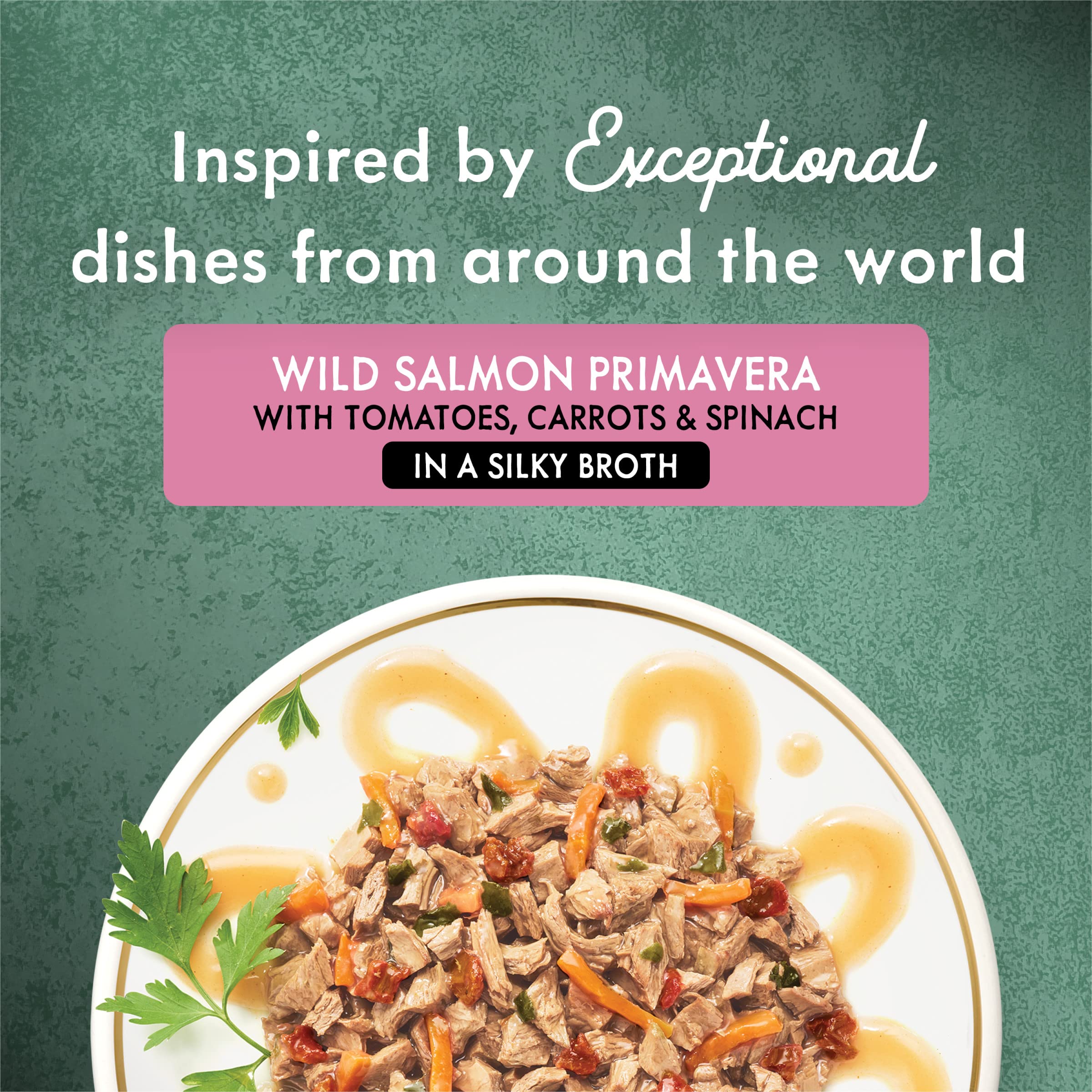 Tomatoes visible in Fancy Feast Primavera ingredients signaling tasty vegetable notes