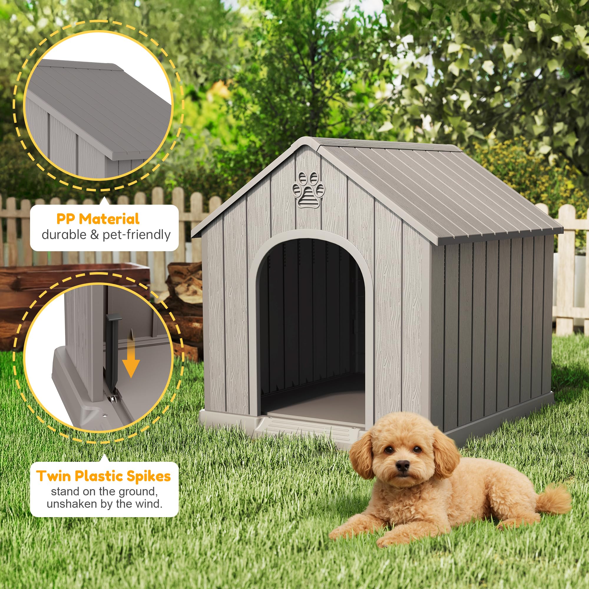 Fancyango dog house showcases discreet air vents for fresh airflow and comfort.