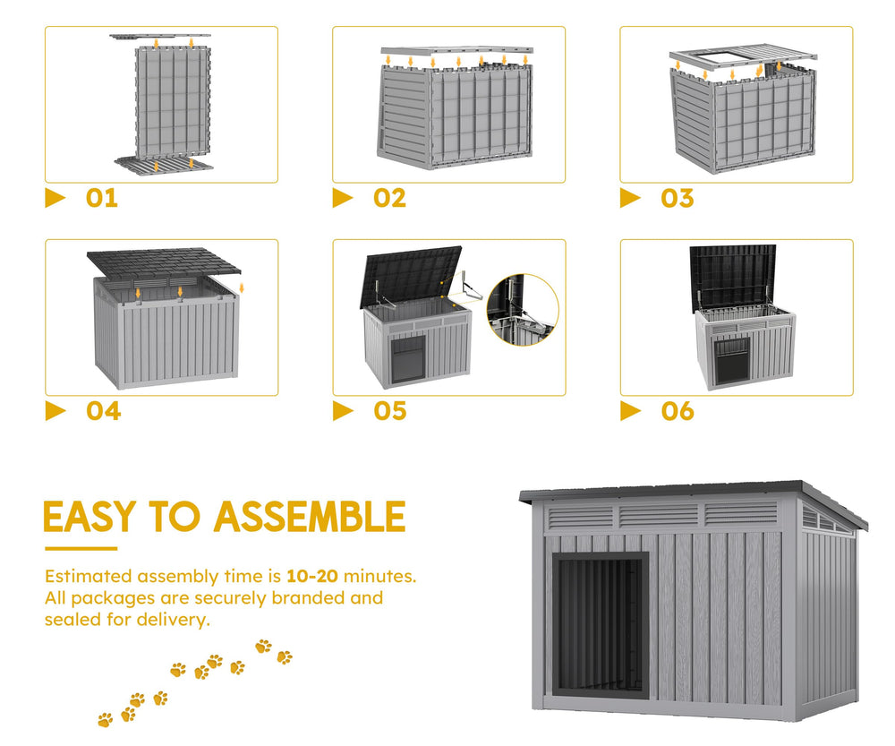 Fancyango dog house asphalt roof protects against rain and wind.