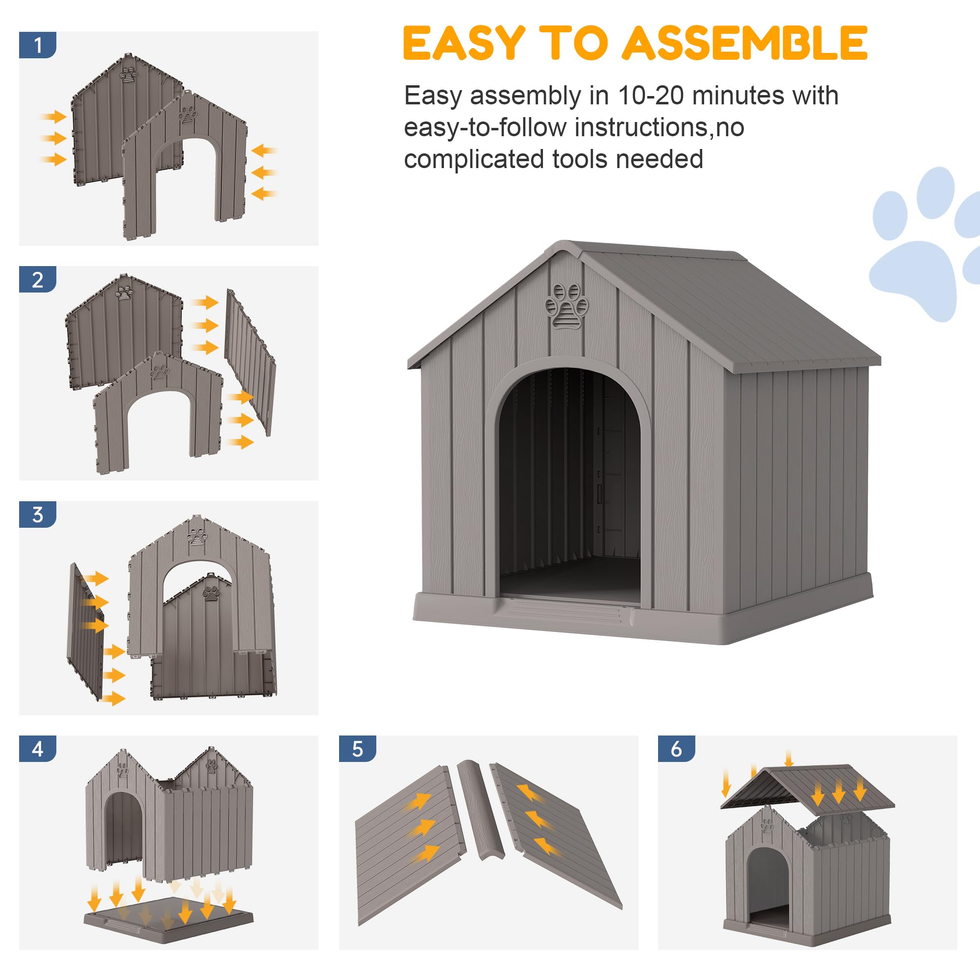 Fancyango dog house features easy assembly for quick setup without tools.