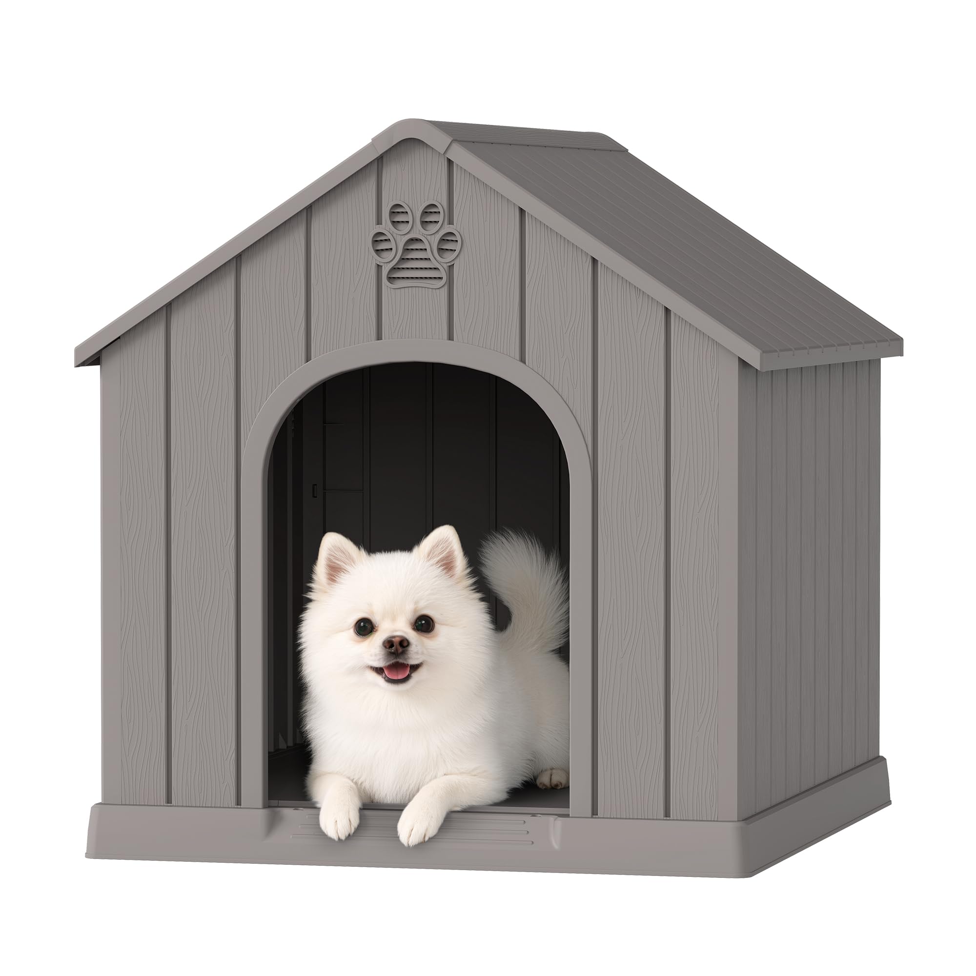 Fancyango dog house outdoors and indoors in gray, versatile shelter for small to medium dogs.
