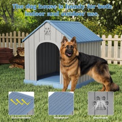 Fancyango large dog house assembly steps and tool-free setup.