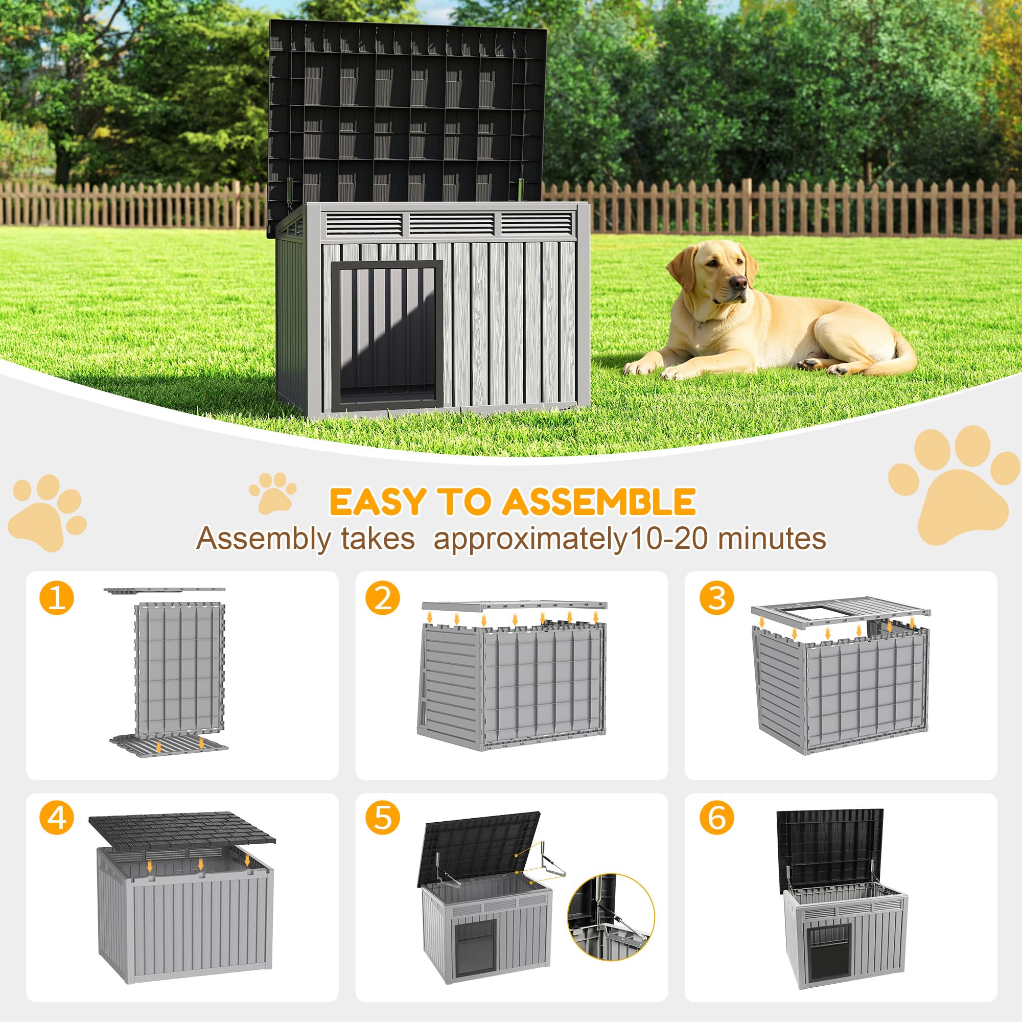 Fancyango large dog house door entry, easy access for pets and care.