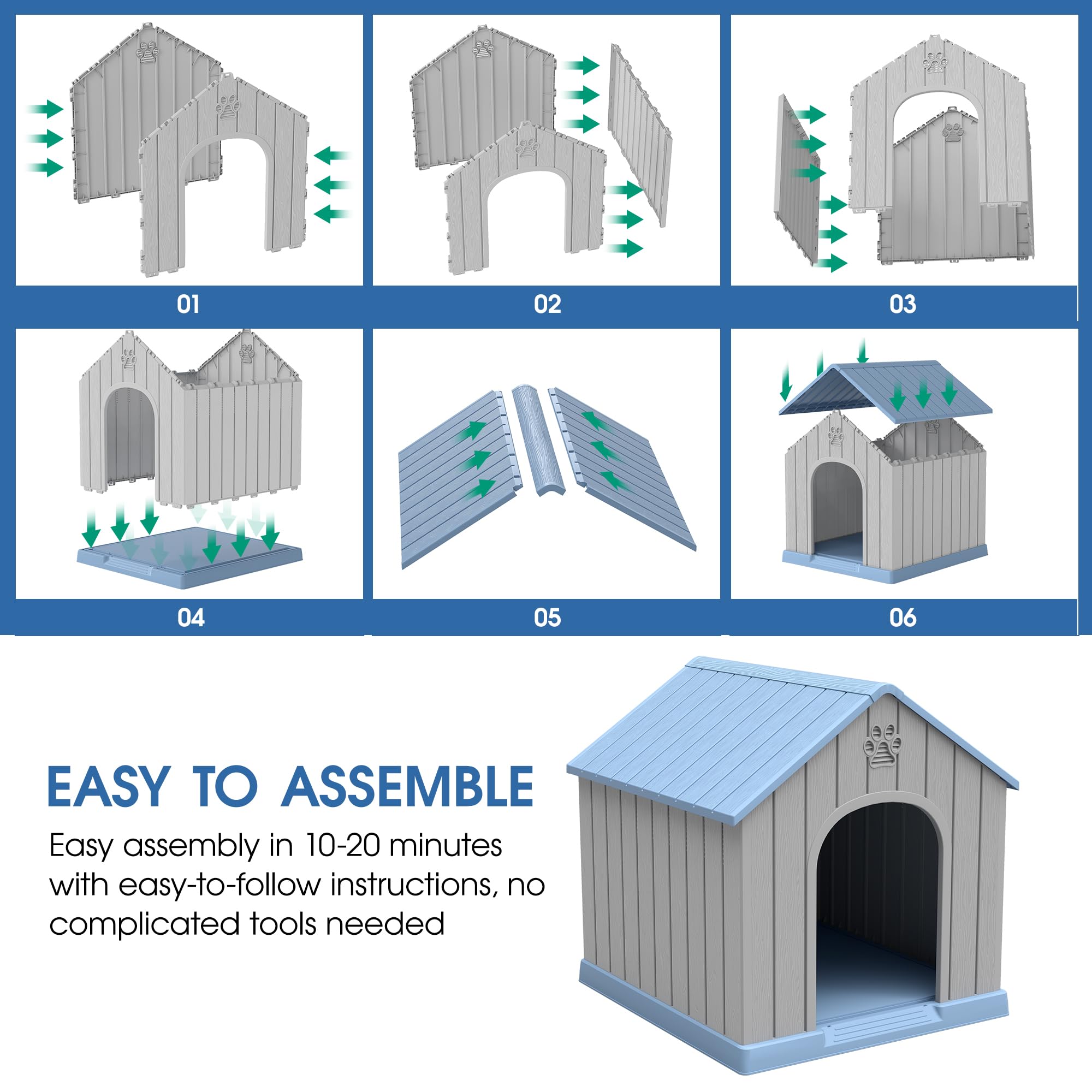 Fancyango large dog house elevated floor promotes airflow and moisture control.
