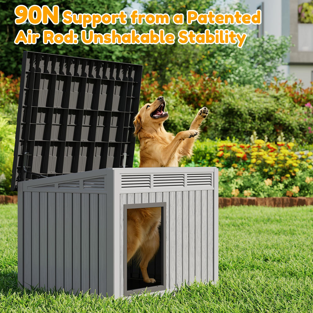 Fancyango large dog house interior space, roomy design for dogs to stand and rest.