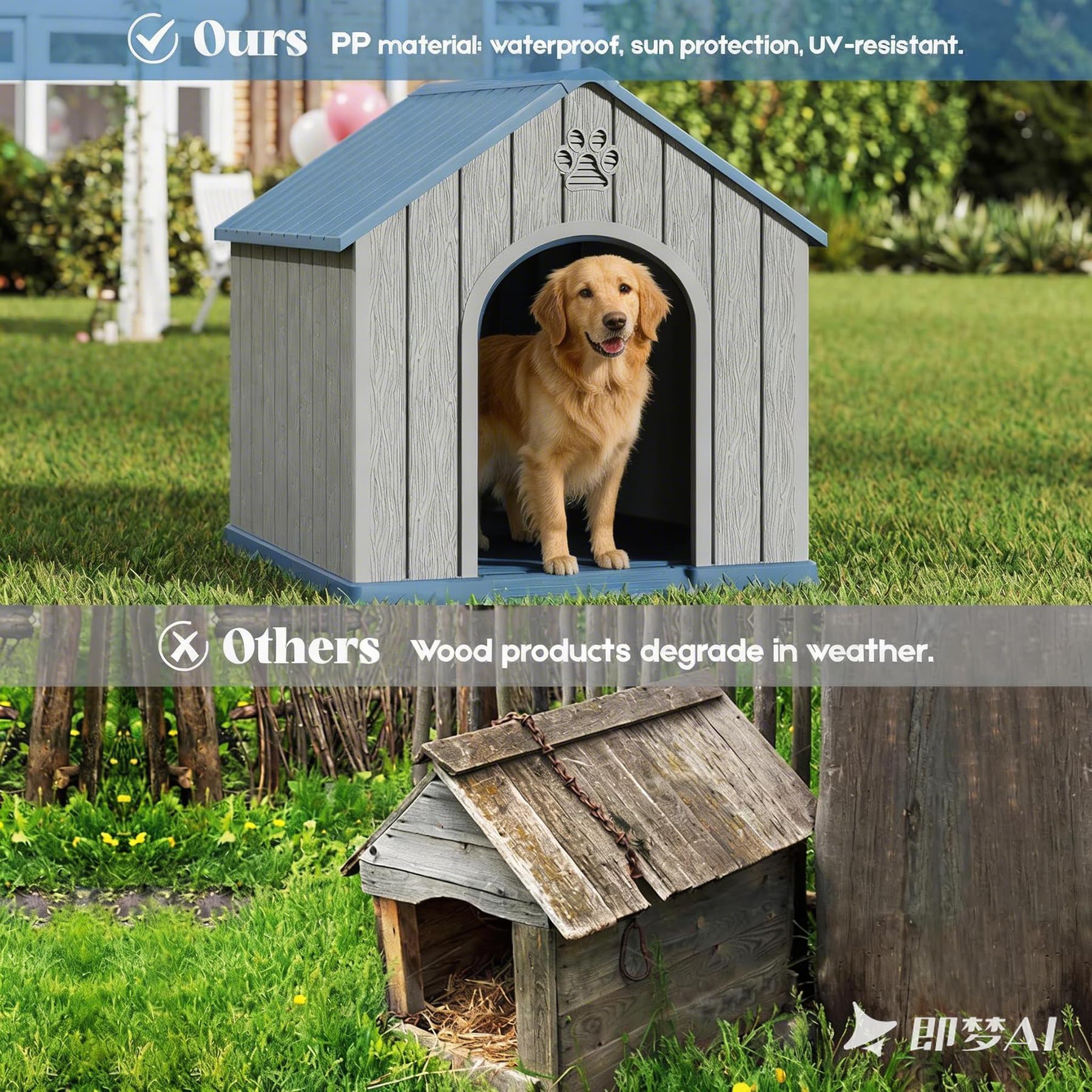 Fancyango large dog house interior reveals roomy space and easy cleaning surfaces.