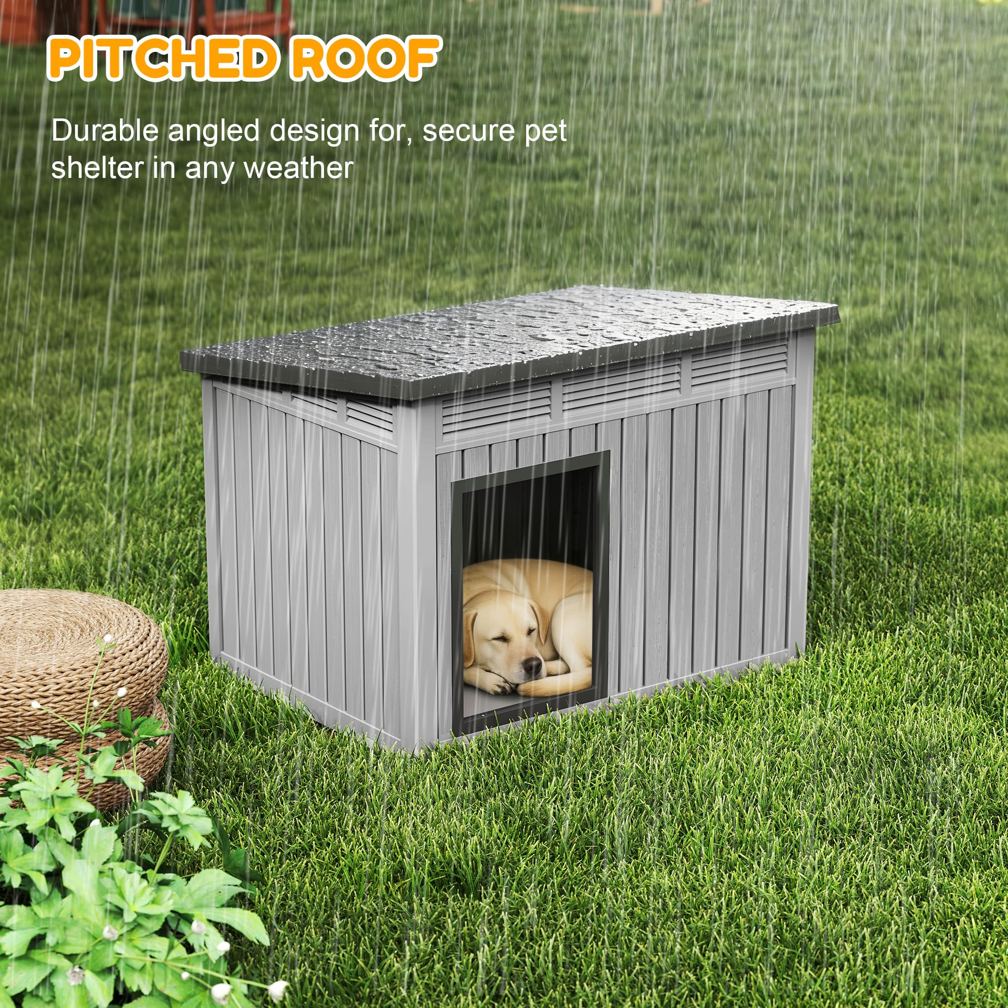 Fancyango large dog house removable roof, enables quick cleaning and access.