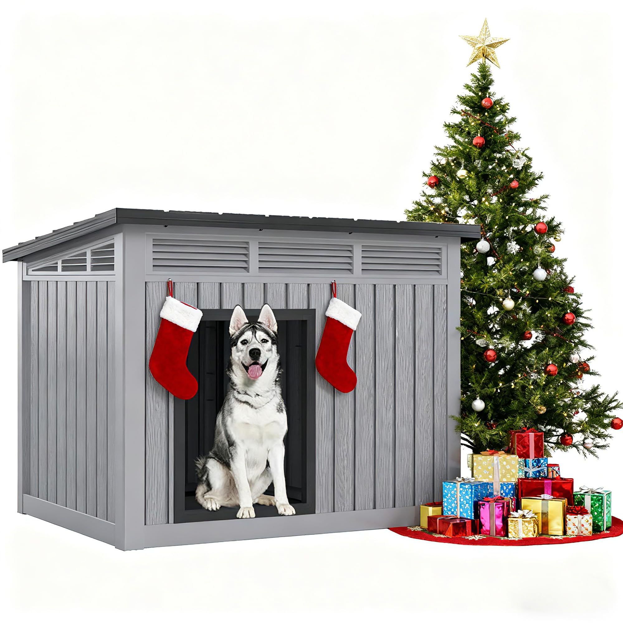 Fancyango large dog house roof open, convenient access for easy cleaning and maintenance.