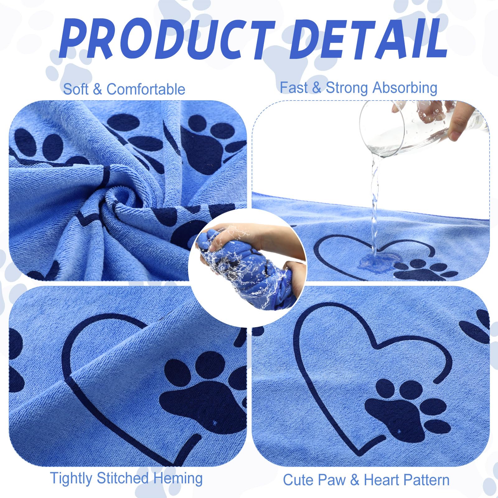 Fanfanwin microfiber paw-heart design towel soft on skin for pets