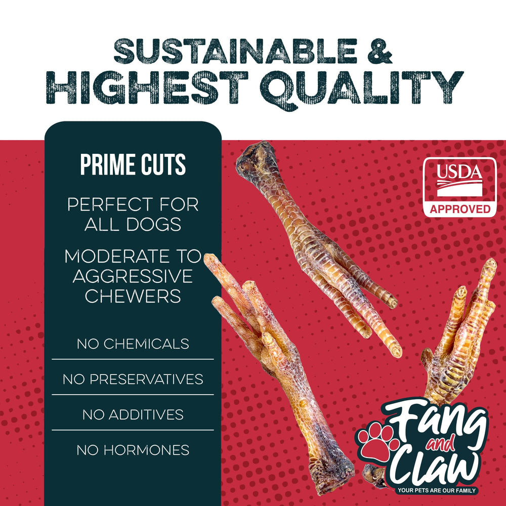 Fang and Claw air-dried chicken feet close-up showing natural texture for safe chewing.