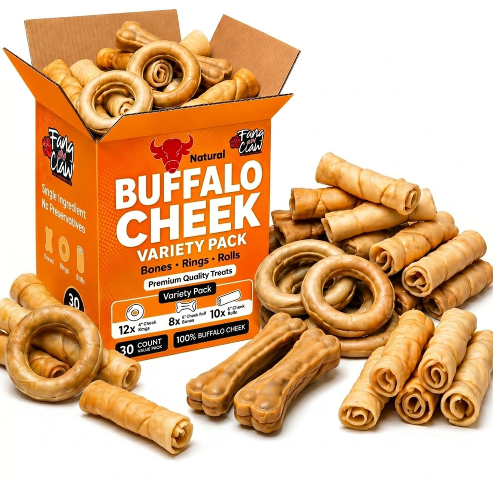 Fang and Claw buffalo cheek rings 4-inch for engaging, long-lasting chew sessions.