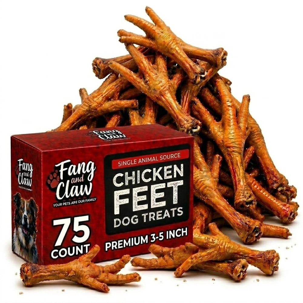 Fang and Claw bulk pack of 75 nail-free chicken feet, ideal for training rewards.