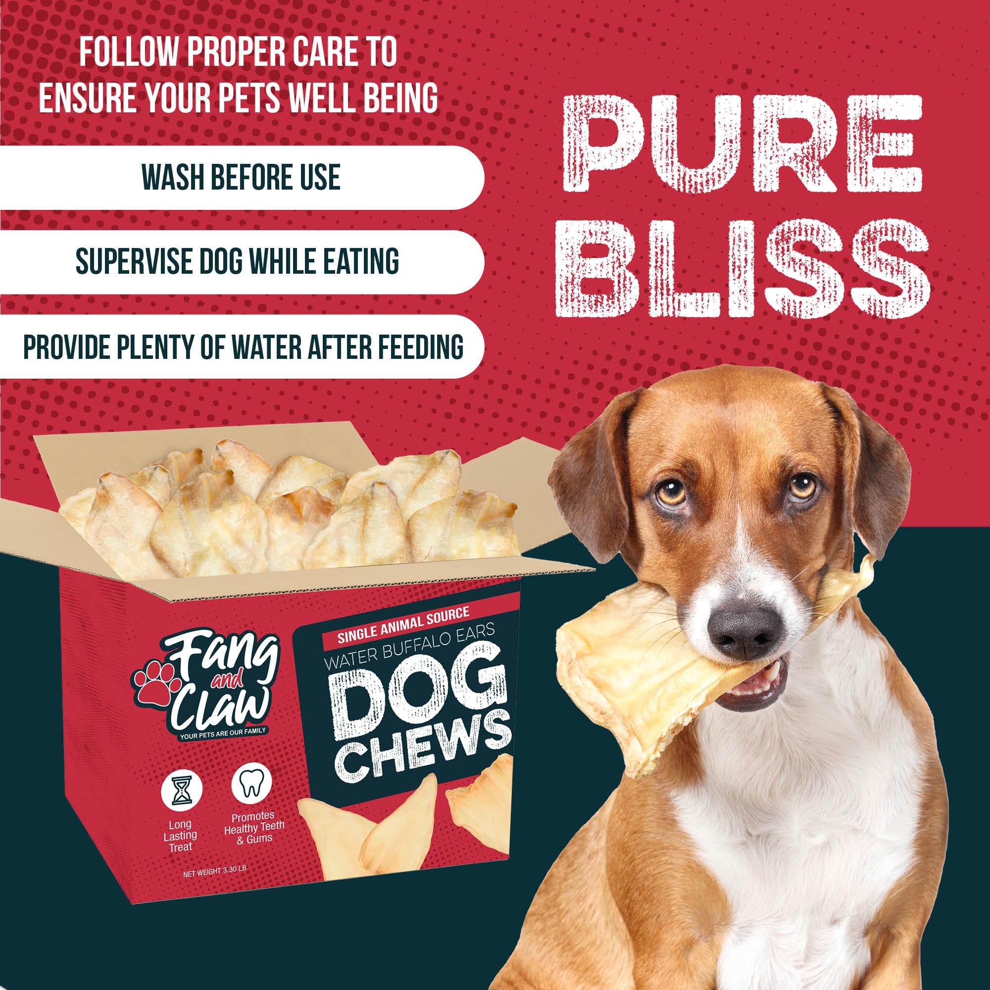 Fang and Claw buffalo ears slow-roasted with natural texture for satisfying chewing.