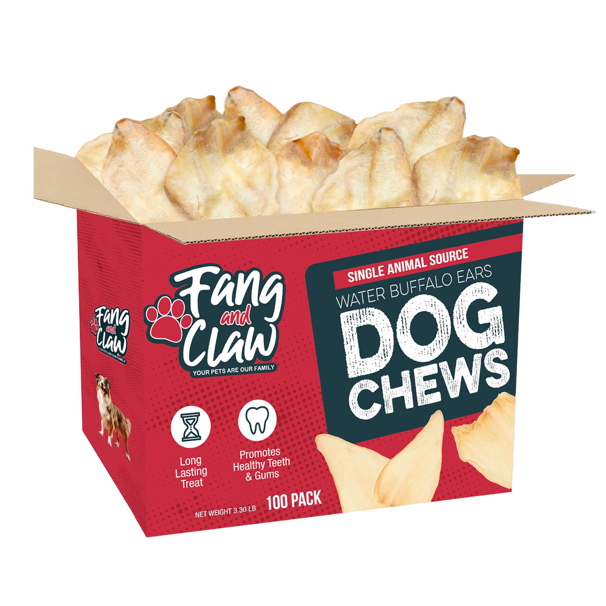 Fang & Claw buffalo ears 100-count bulk; value option for regular chews