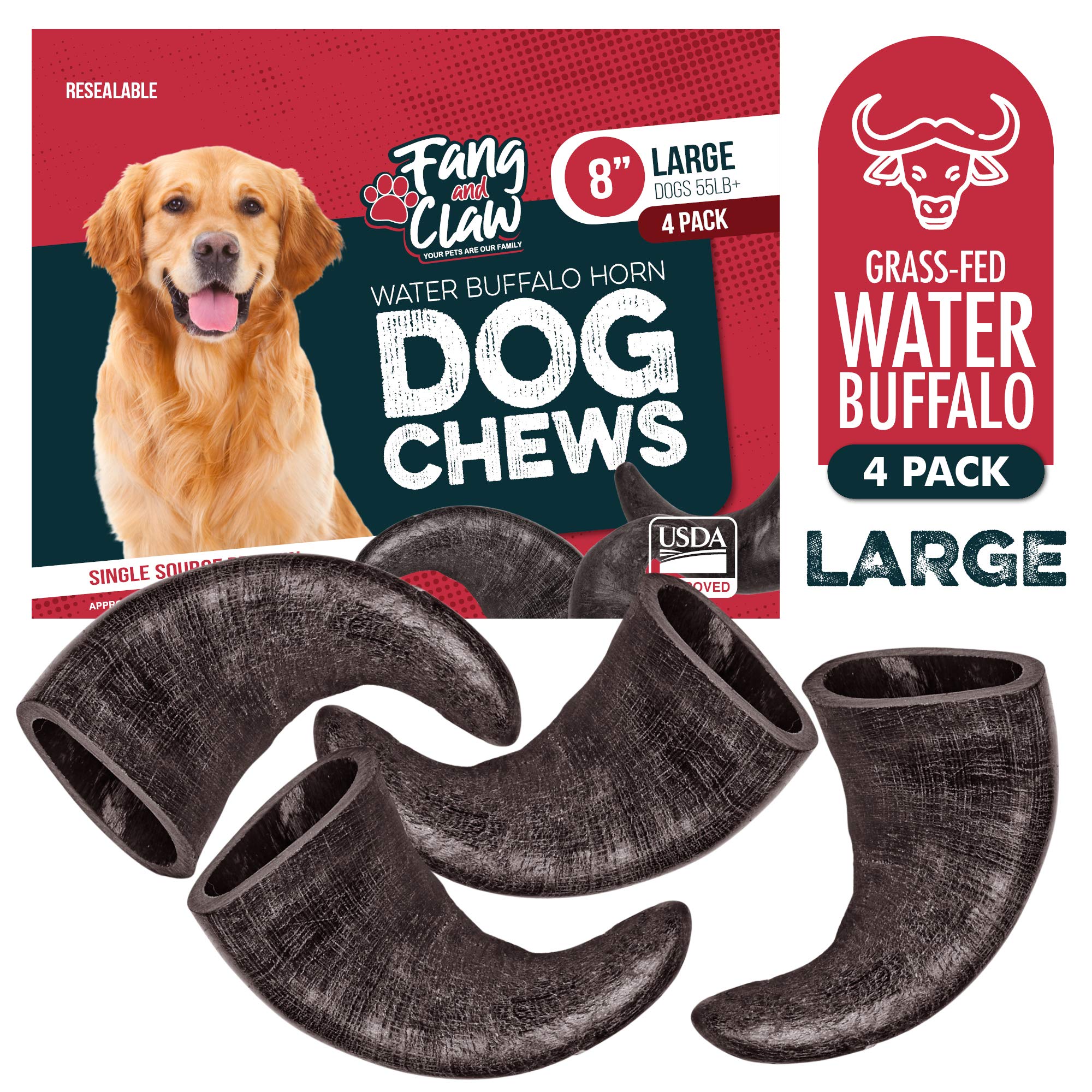 Fang and Claw water buffalo horn chew single-source protein from free-range buffalo.