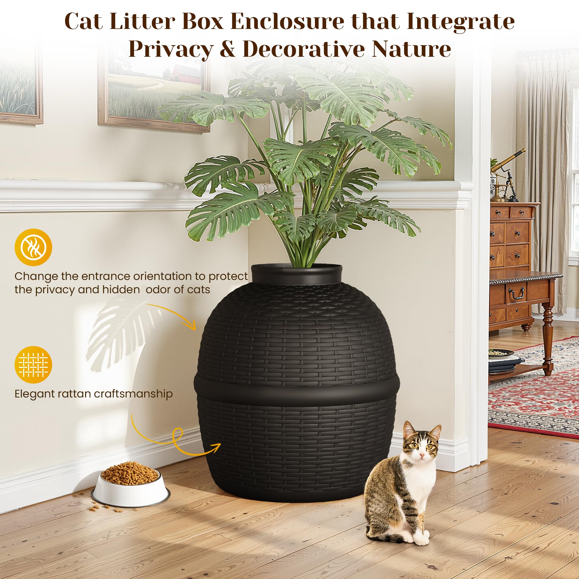 FansaFurn cat bed and litter box enclosure provides a private space.