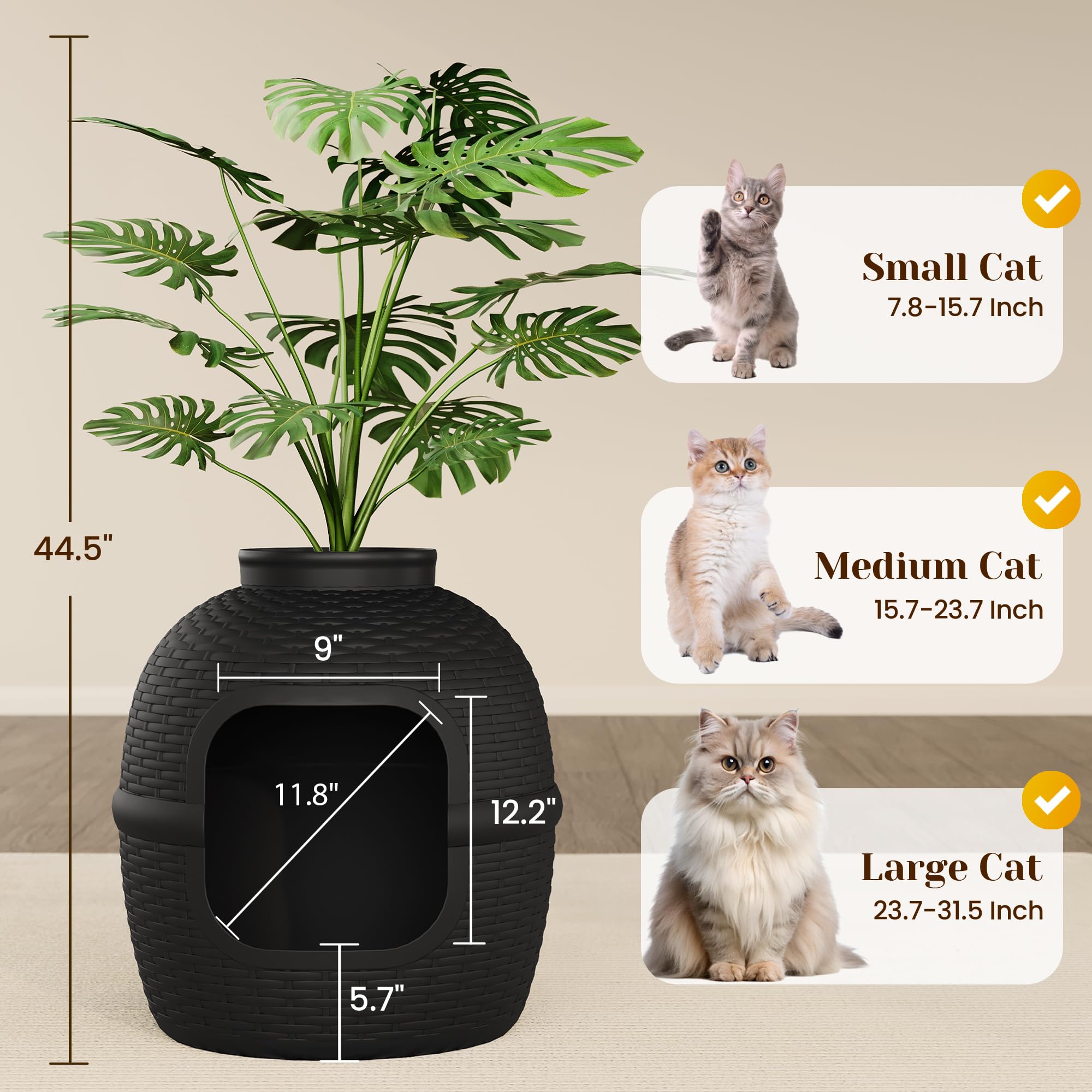 FansaFurn hidden litter box top supports customizable faux plants for decorative appeal.