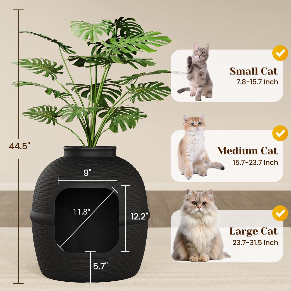 FansaFurn hidden litter box top supports customizable faux plants for decorative appeal.