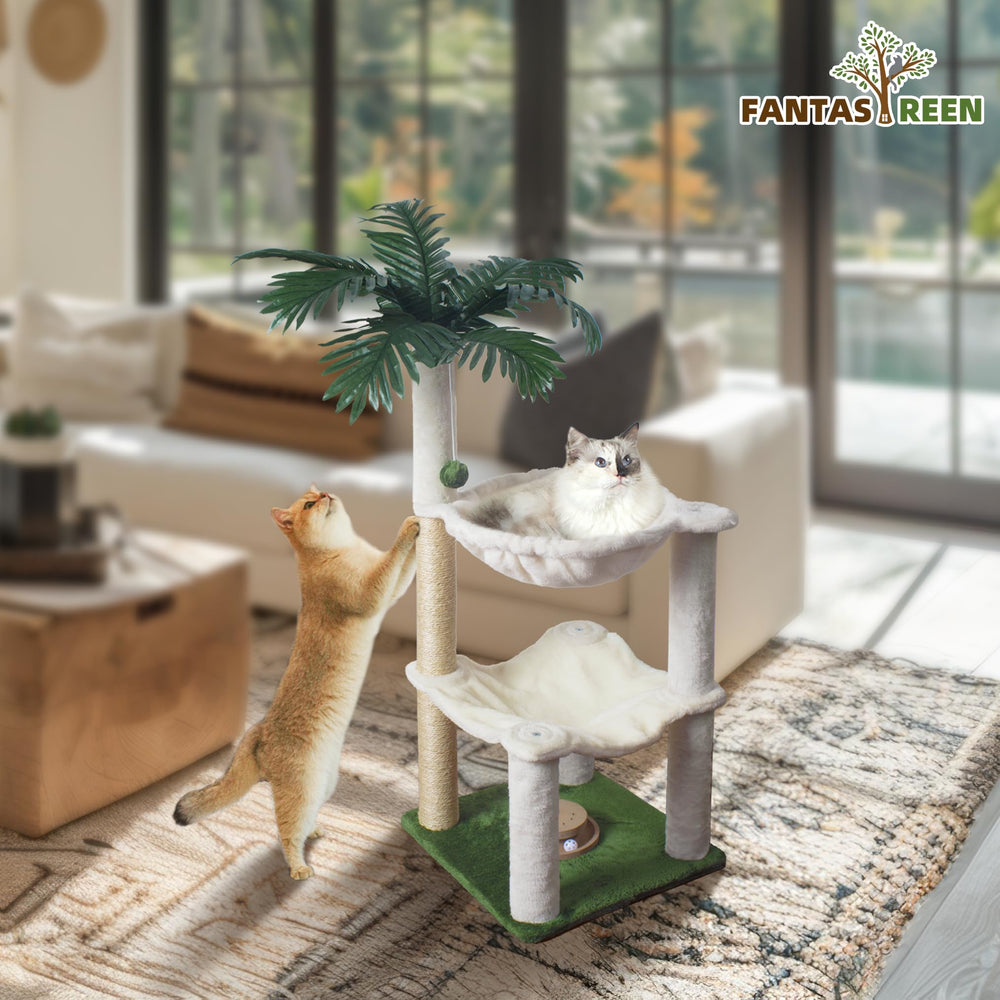 Fantasreen cat condo with hammock creates a cozy elevated lounge.