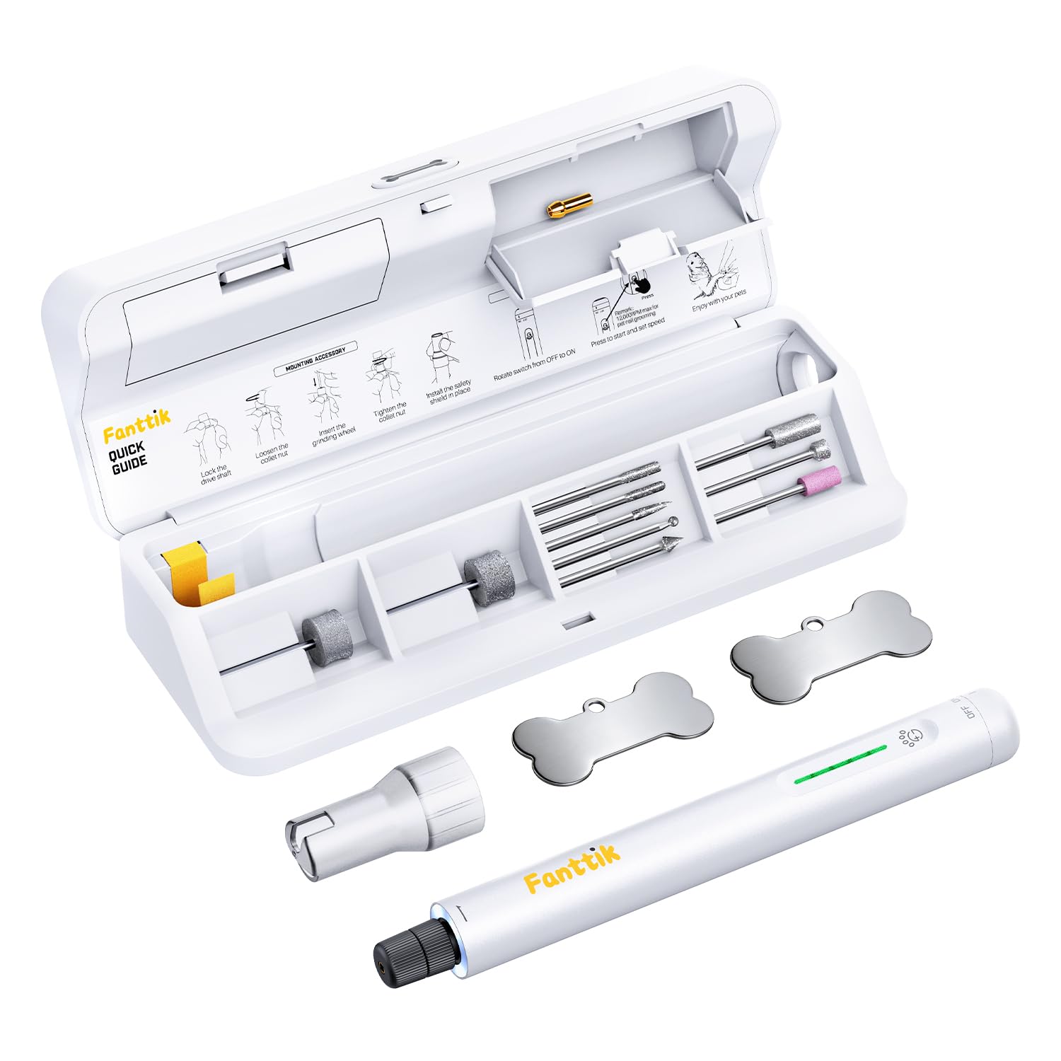 Fanttik F2 Master nail grinder with LED light for precise trimming in low light.
