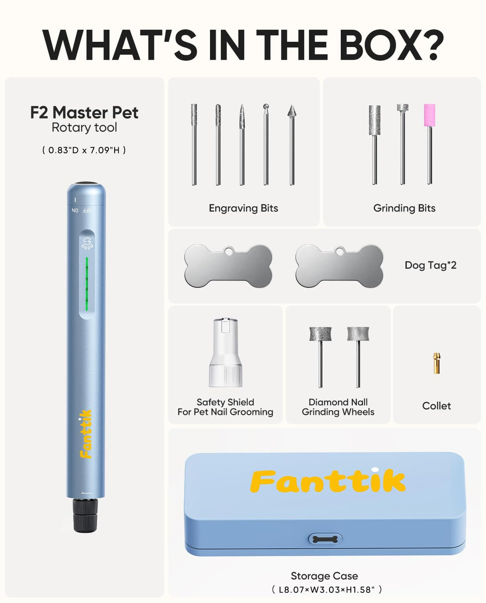 Fanttik F2 Master includes two name tags for DIY pet ID.