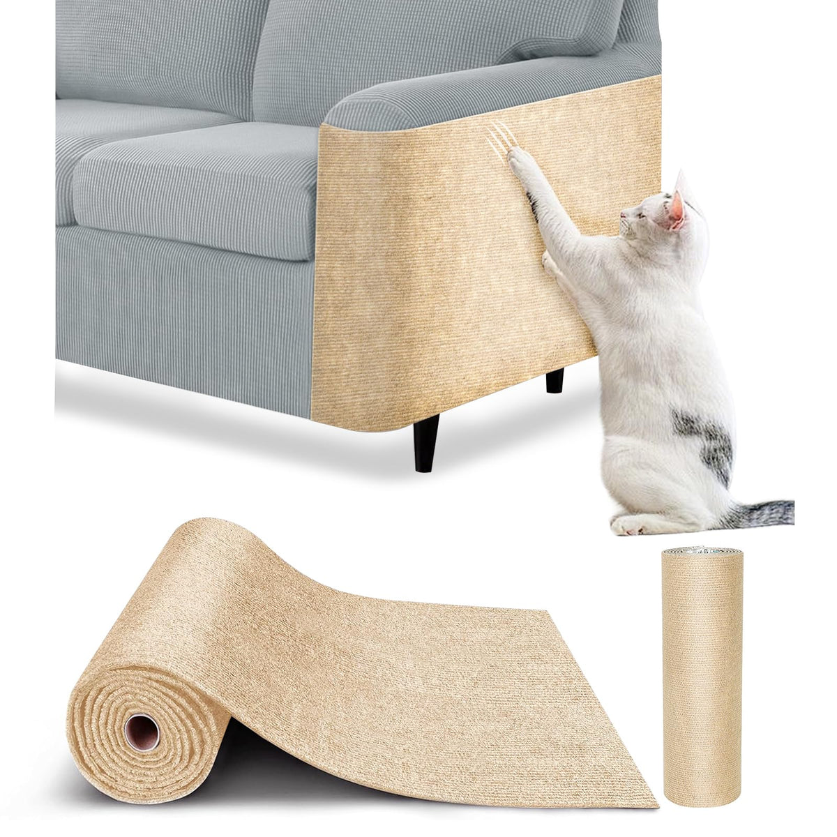 Farhming cat scratch furniture protector beige panel guards a sofa from claws.