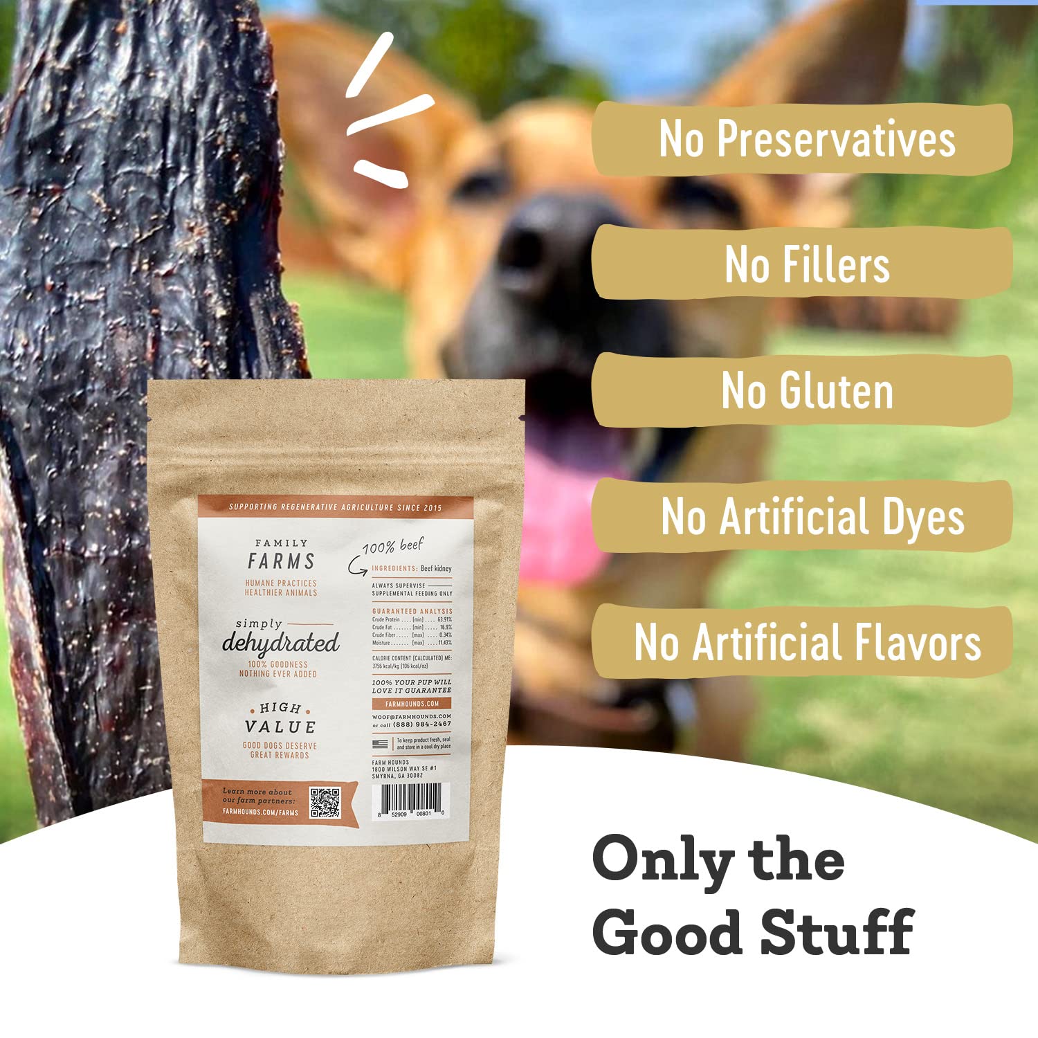 Farm Hounds Beef Kidney Jerky USA-made bag – supports family farms