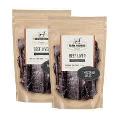 Farm Hounds beef liver jerky two-pack front label highlights single-ingredient treats.