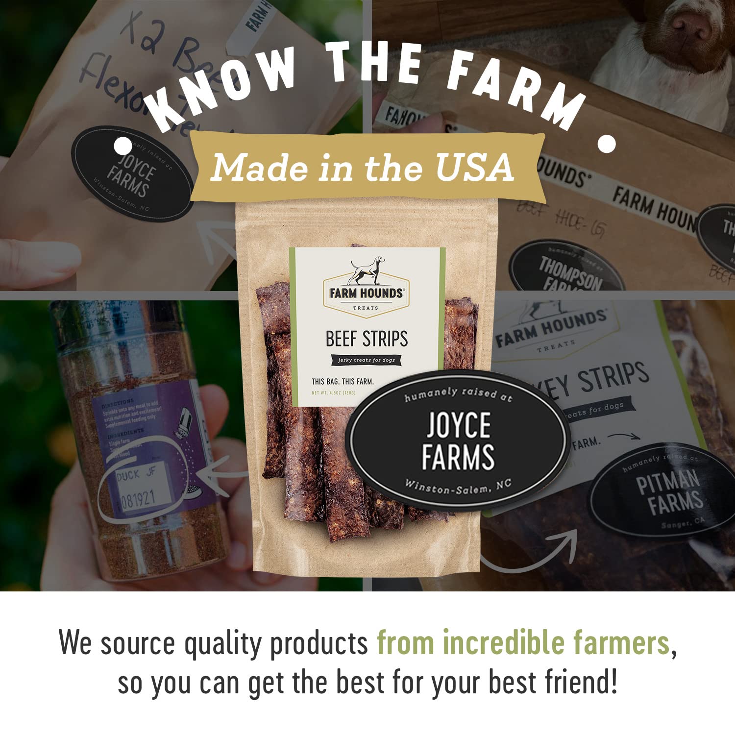Ingredients: pasture-raised cattle with no fillers in Farm Hounds strips.