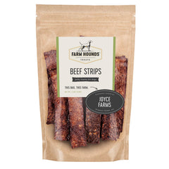 Farm Hounds Beef Strips pack, premium dog jerky for training rewards.