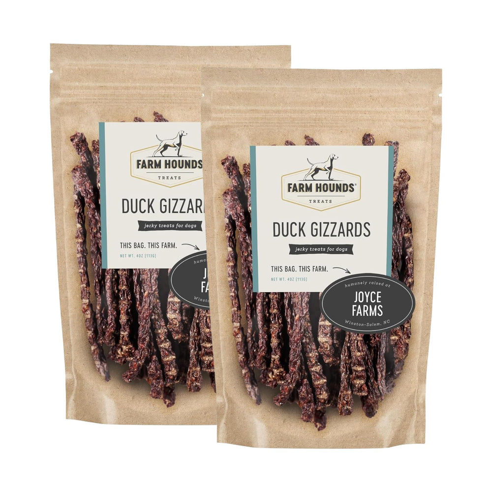 Farm Hounds Duck Gizzards two-pack packaging, ideal training snacks.