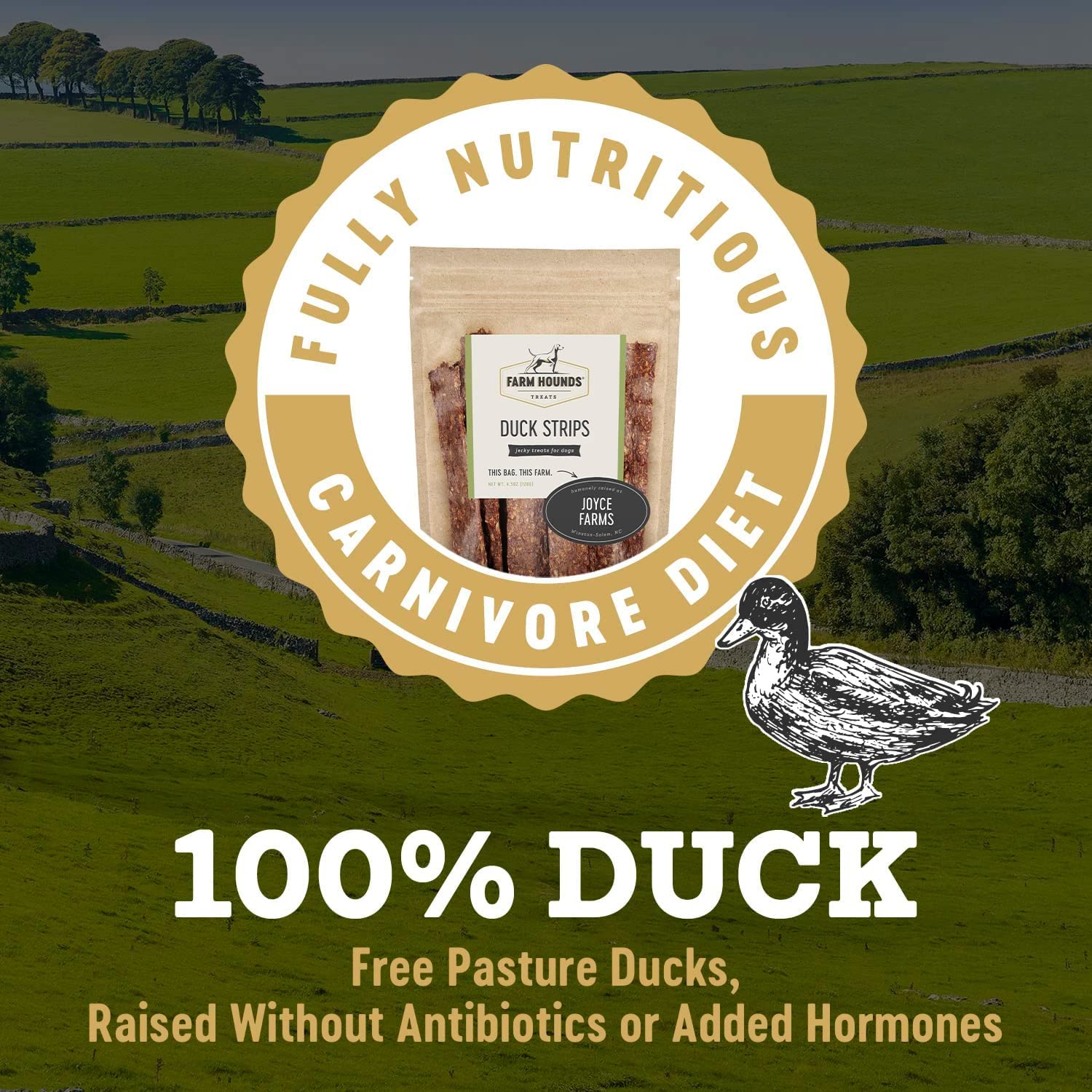 Open Farm Hounds Duck Strips bag ready for dog treats